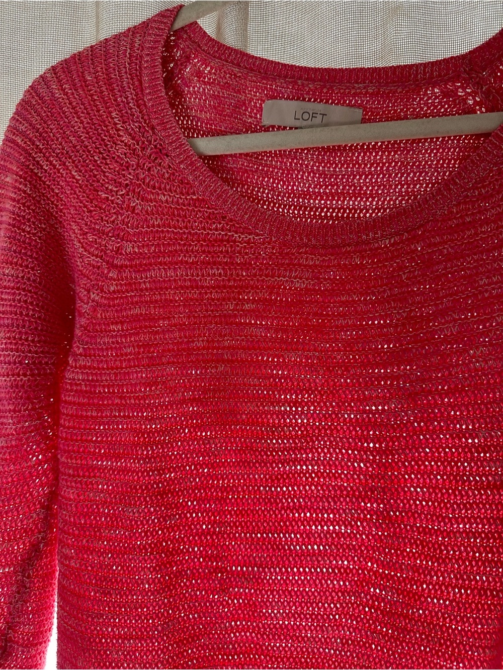 LOFT Open-Knit Crewneck Sweater in Coral Pink Size Small (s) - Picture 3 of 3